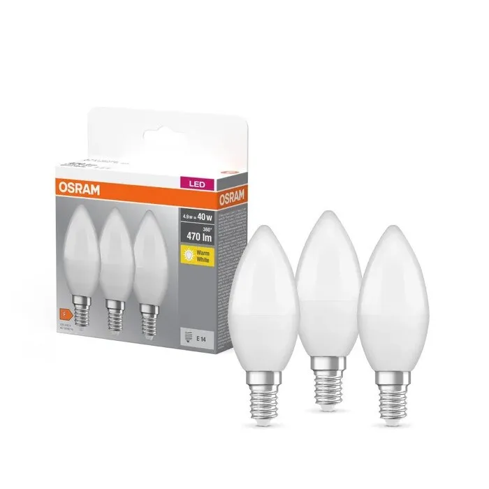 Bec LED Osram lumanare B40 E14 4.9 W 470 lm lumina calda 2700 K - 3 buc