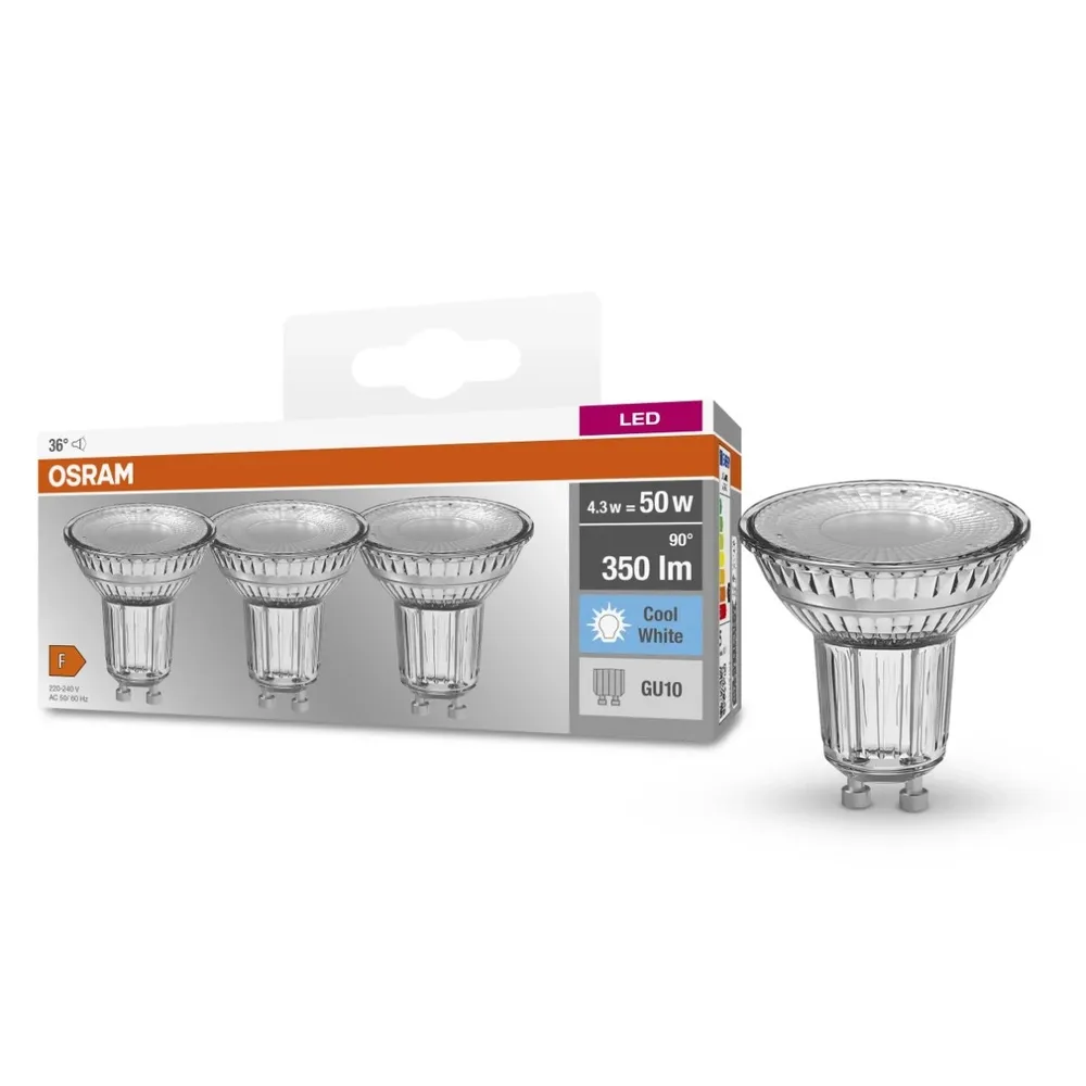Bec LED Osram spot PAR16 GU10 4.3 W 350 lm lumina neutra 4000 K, set 3 bucati