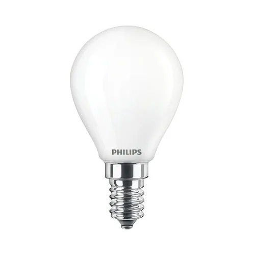 Bec LED Philips E14 6, 5W 806 lumeni, glob mat P45, lumina calda