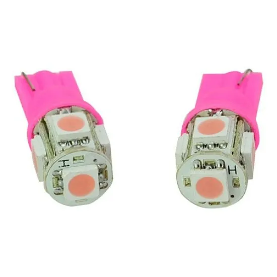 Bec pozitie T10 5 led SMD 5050 lumina roz 12V (pret/set)
