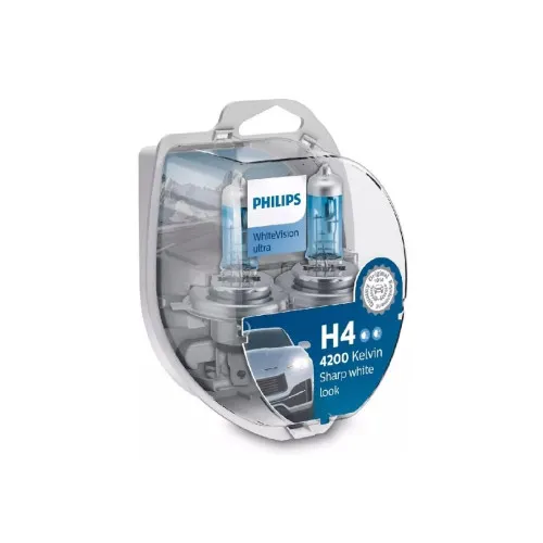 Becuri auto halogen Philips H4 WhiteVision Ultra 12V 55W 4200K set 2 bucati + 2 becuri T10 — imaginea 2