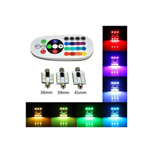 Becuri LED RGB Sofit 41 mm 6 SMD 5050 12 culori telecomanda 12V set 2 bucati