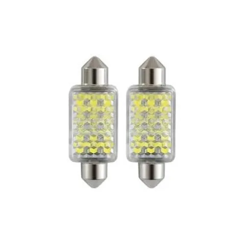 Becuri LED Sofit 11 x 39 mm 27 SMD cu lentila 3D 12V omologare E8 set 2 bucati