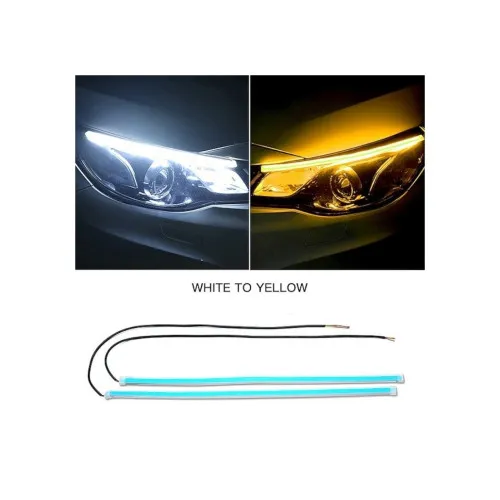 Benzi LED DRL 45cm 12V lumina alba semnalizare dinamica galbena 2 bucati