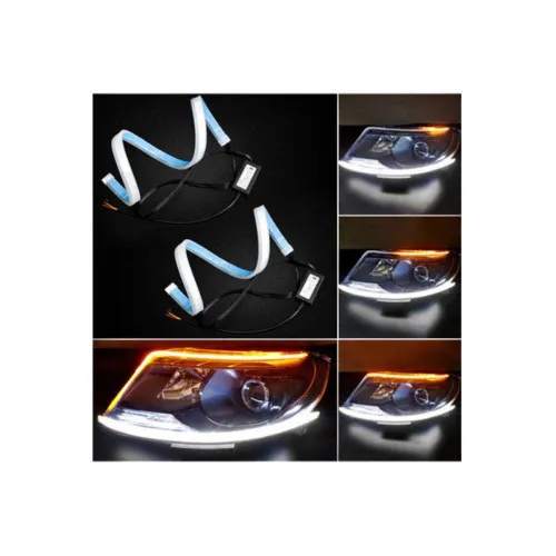 Benzi LED DRL 60cm 12V lumina alba semnalizare dinamica galbena 2 bucati