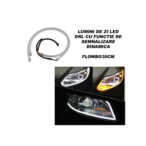 Benzi LED DRL flexibile 30cm lumina alba semnalizare dinamica galbena set 2 bucati