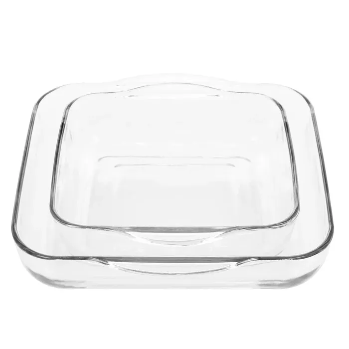 Bol Borcam pentru servirea mesei, set 2 bucati, sticla termorezistenta, transparent, 28 x 28 cm / 22 x 22 cm, 3500 ml / 2000 ml