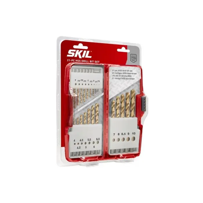 Burghiu pentru metal, tip HSS, coada cilindrica, Skil 2610S00918, 1.5 - 10 mm, set 21 bucati