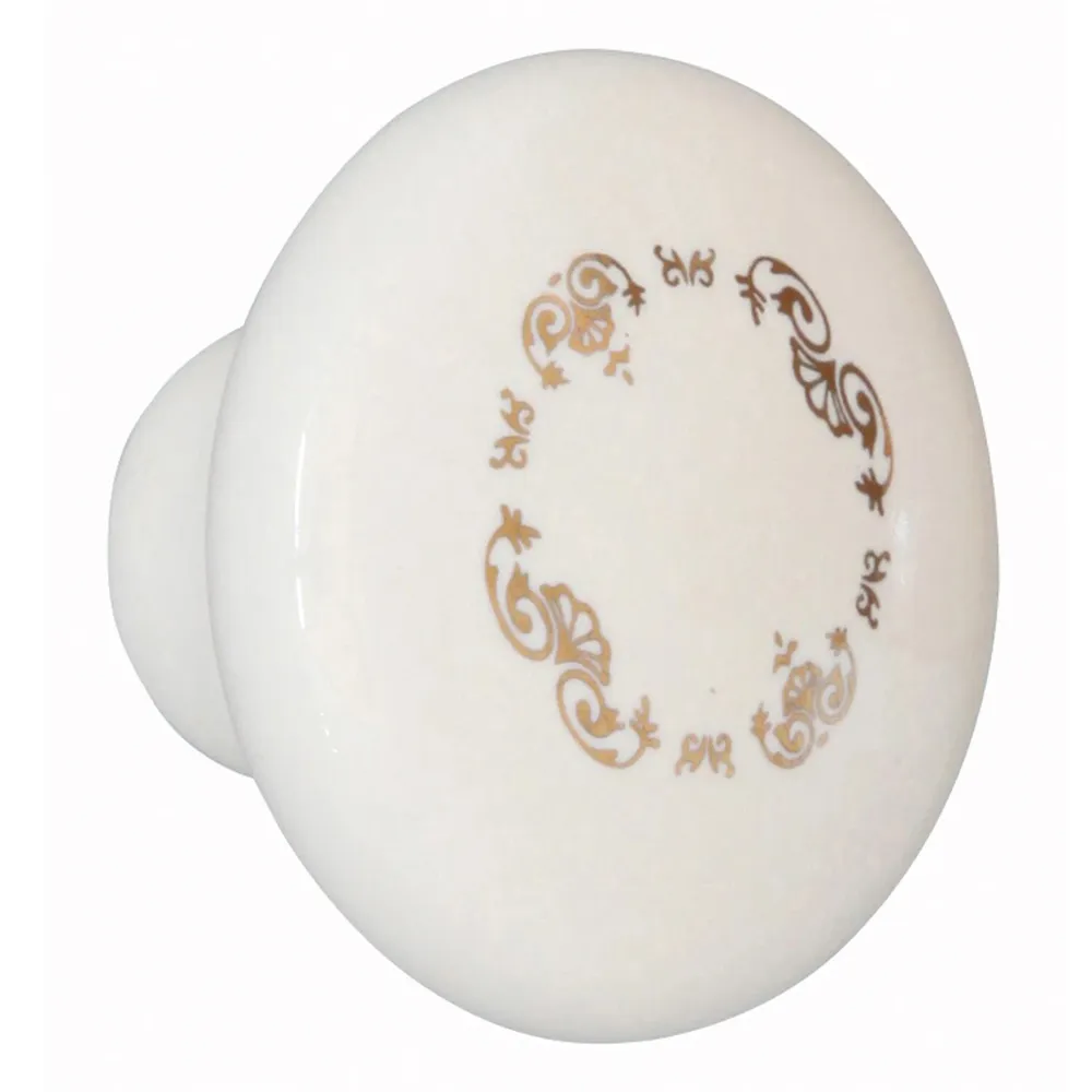 Buton pentru mobila, portelan ivoire, model auriu, M 485.44.102, 27 x 37 mm