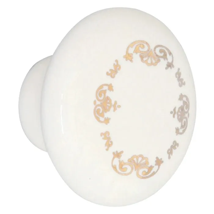 Buton pentru mobila, portelan ivoire, model auriu, M 485.47.102, 32 x 23 mm