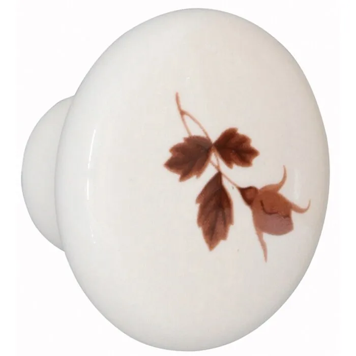 Buton pentru mobila, portelan, ivoire, model floral, M 485.44.101