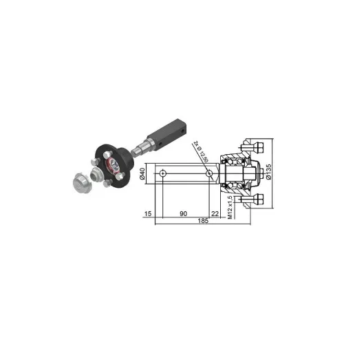 Butuc roata remorca 4x100 cu ax complet si accesorii — imaginea 3