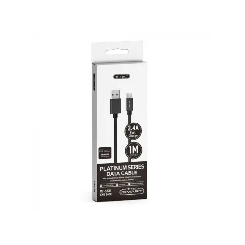 Cablu de date Type C , V-TAC, Seria Silver, Negru, 1m — imaginea 2