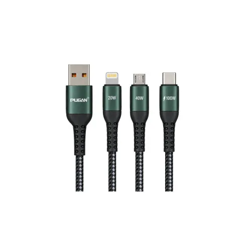 Cablu incarcare 3 in 1 100W Quick Charge USB-A la Type-C Micro USB si Lightning 1.2 m textil impletit Premium