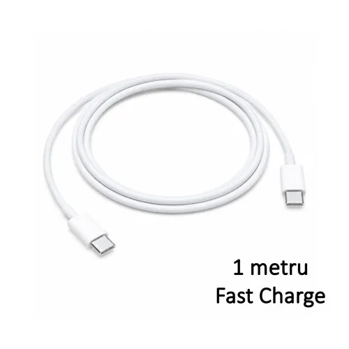 Cablu incarcare rapida si transfer date Type C la Type C alb 1 m