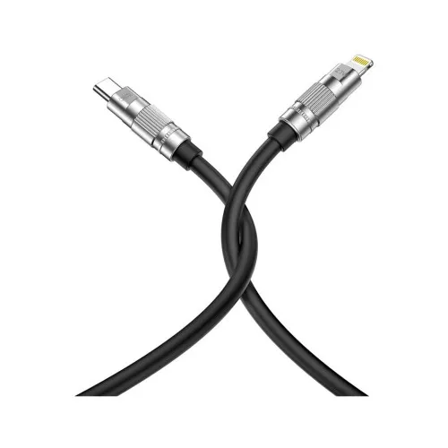 Cablu incarcare si transfer date XO 27W Type C la Lightning compatibil iPhone din silicon negru 1.2 m