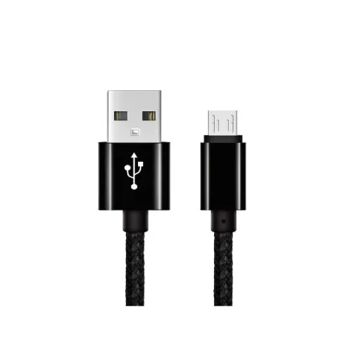 Cablu incarcare USB-A la Micro USB 90 cm ramforsat textil negru — imaginea 3