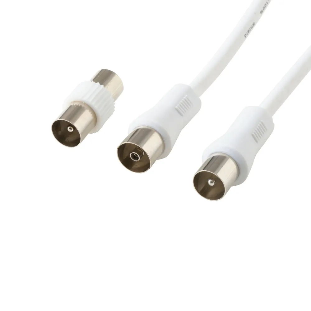 Cablu Lexman, coaxial, 9.5 mm, tata-mama, cu adaptor cablu tata-tata, 5 m, alb