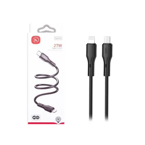 Cablu pentru incarcare 27W Quick Charge si transfer date Type-C la Lightning 1 m compatibil iPhone negru — imaginea 2