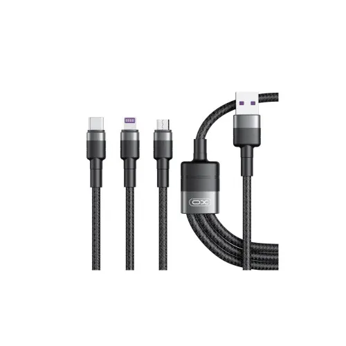 Cablu pentru incarcare 40W Quick Charge si transfer date 3 in 1 USB-A la Micro USB Type-C si Lightning 1.2 m negru — imaginea 2
