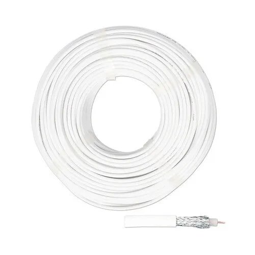 Cablu TV coaxial superdigital 0, 7mm² 90dB alb, inel 50m, ecranare dubla