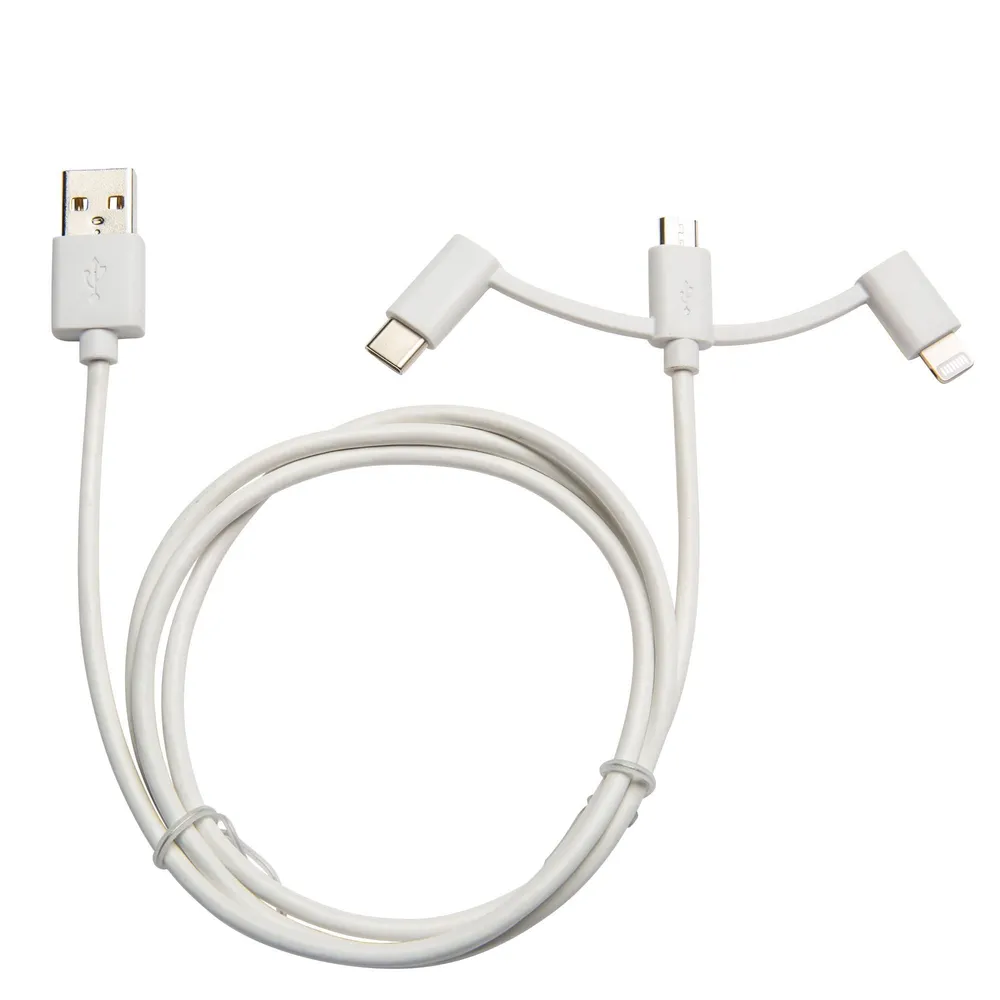Cablu USB Apple 3 in 1 Lexman, USB tip A - lightning, USB C, Micro USB, 2.0, cauciuc/cupru, 1 m, alb