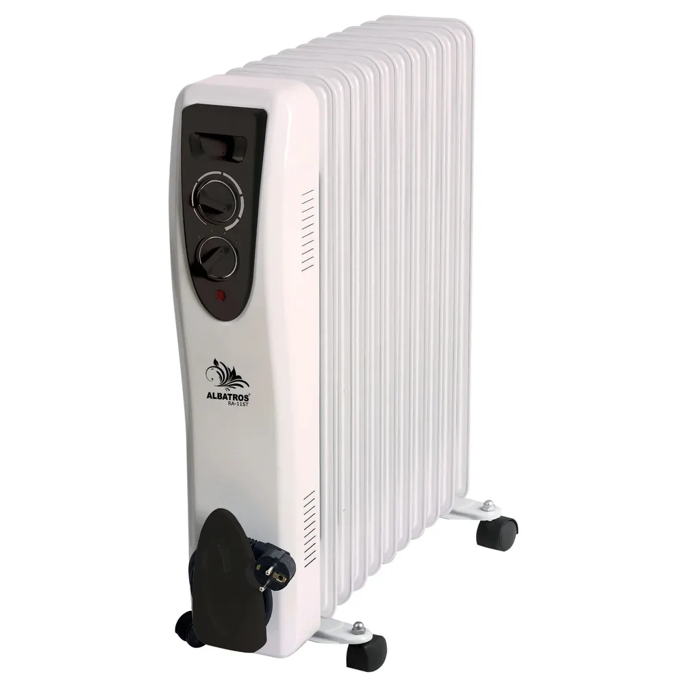 Calorifer electric cu ulei Albatros RA-11ST, 3 viteze, 2500 W, 52 x 29 x 61.5 cm, 11 elementi, termostat reglabil, rotite pentru deplasare, loc infasurare cablu, alb