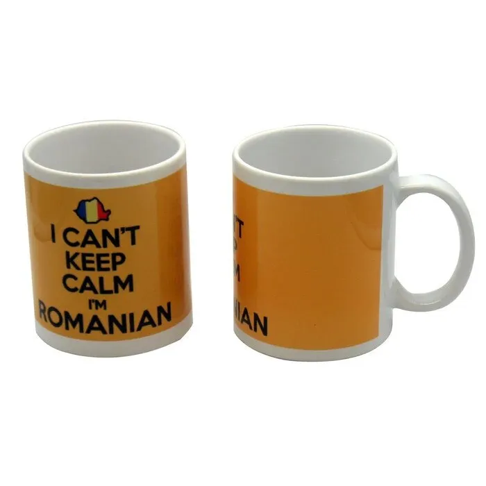 Cana cu mesaj Can't keep calm I'm Romanian, ceramica, multicolor, 250 ml