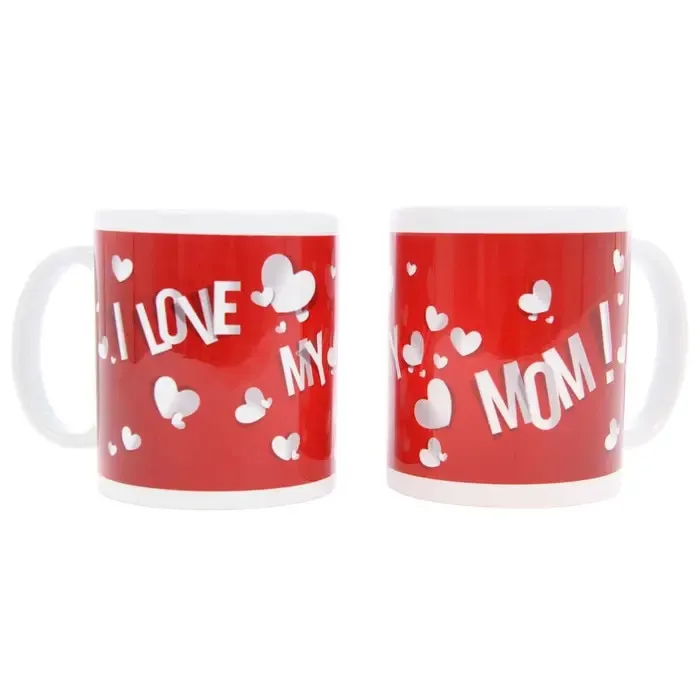 Cana cu mesaj I love my mom, ceramica, alb + rosu, 250 ml