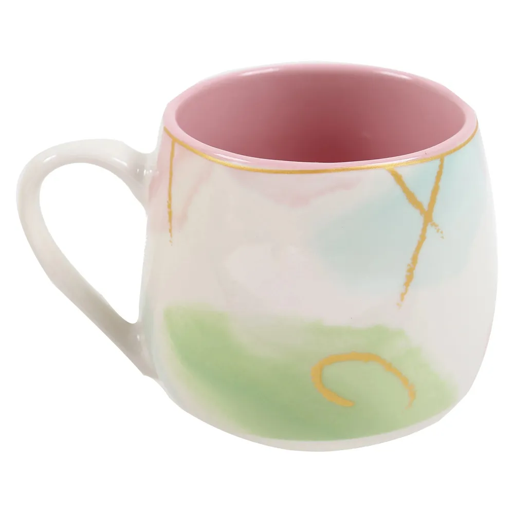 Cana portelan alb cu model multicolor, 320 ml, 8x7.5cm