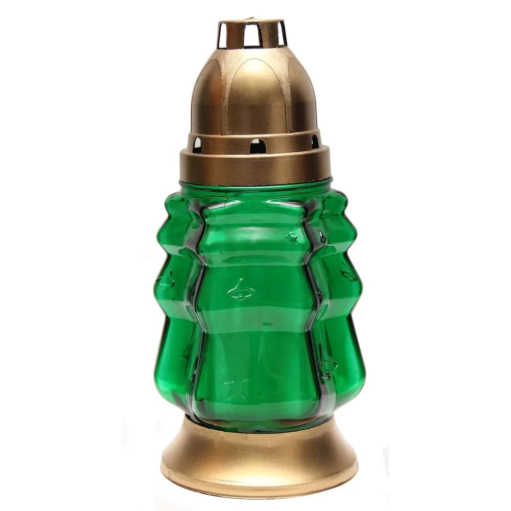 Candela din sticla Bradut verde, tematica Craciun, timp ardere 10 ore