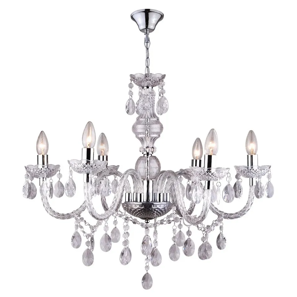 Candelabru Cuimbra, 6 x E14, transparent, metal, 6 brate