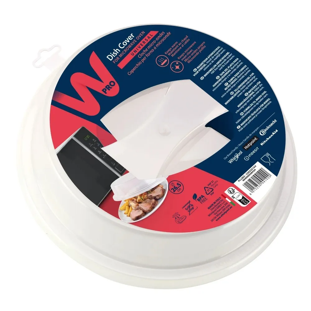 Capac, plastic, Wpro, 26.5 cm, rotund, alb transparent, pentru cuptorul cu microunde