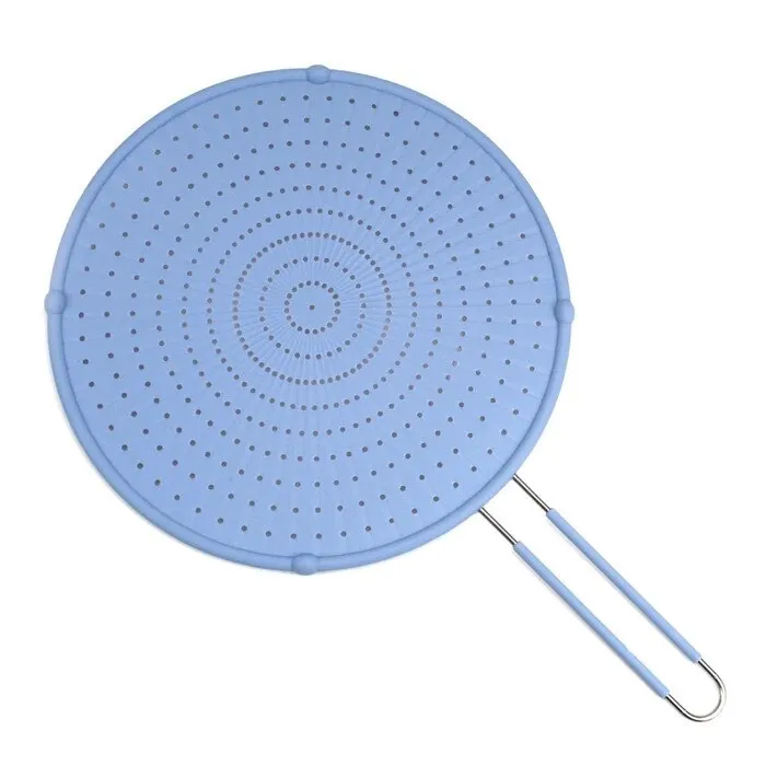 Capac, silicon + inox, SY-SIB-002, 32 cm, rotund, albastru, antistropire