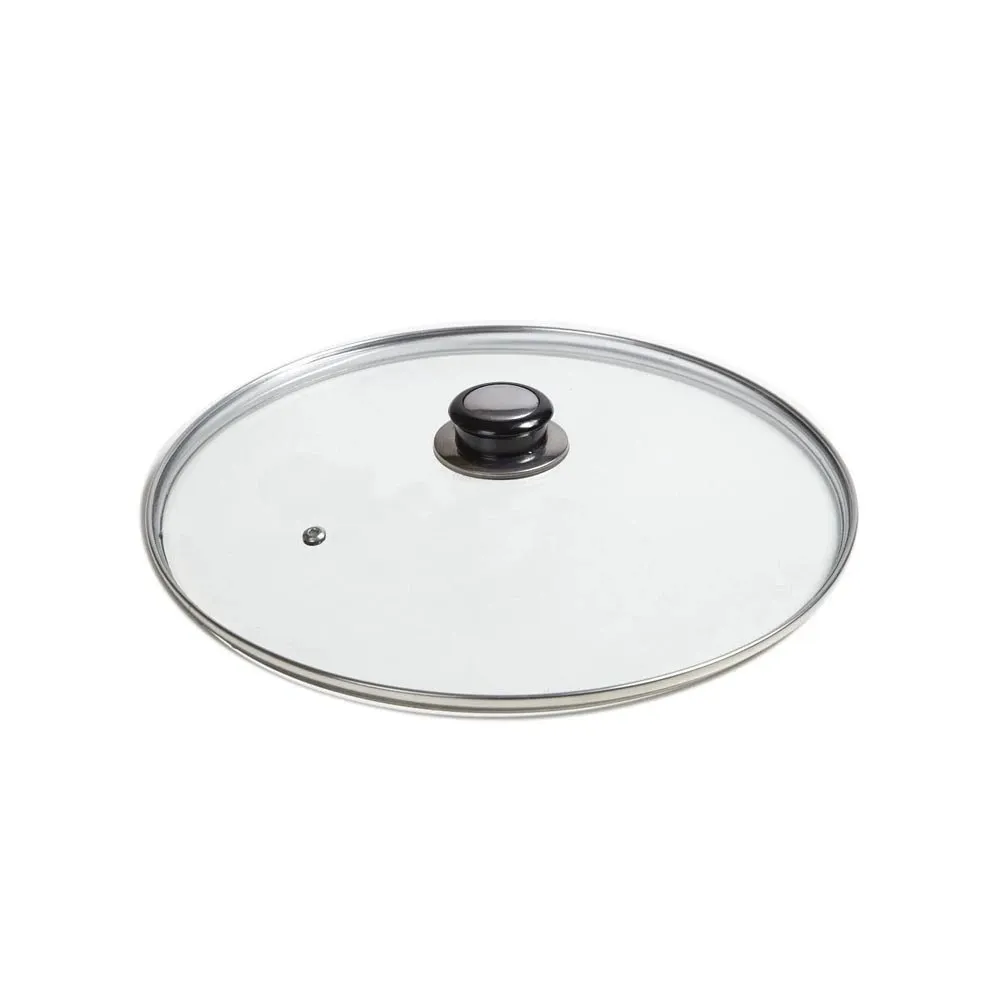 Capac, sticla temperata, Studio Casa, 30 cm, rotund, transparent, cu maner inox