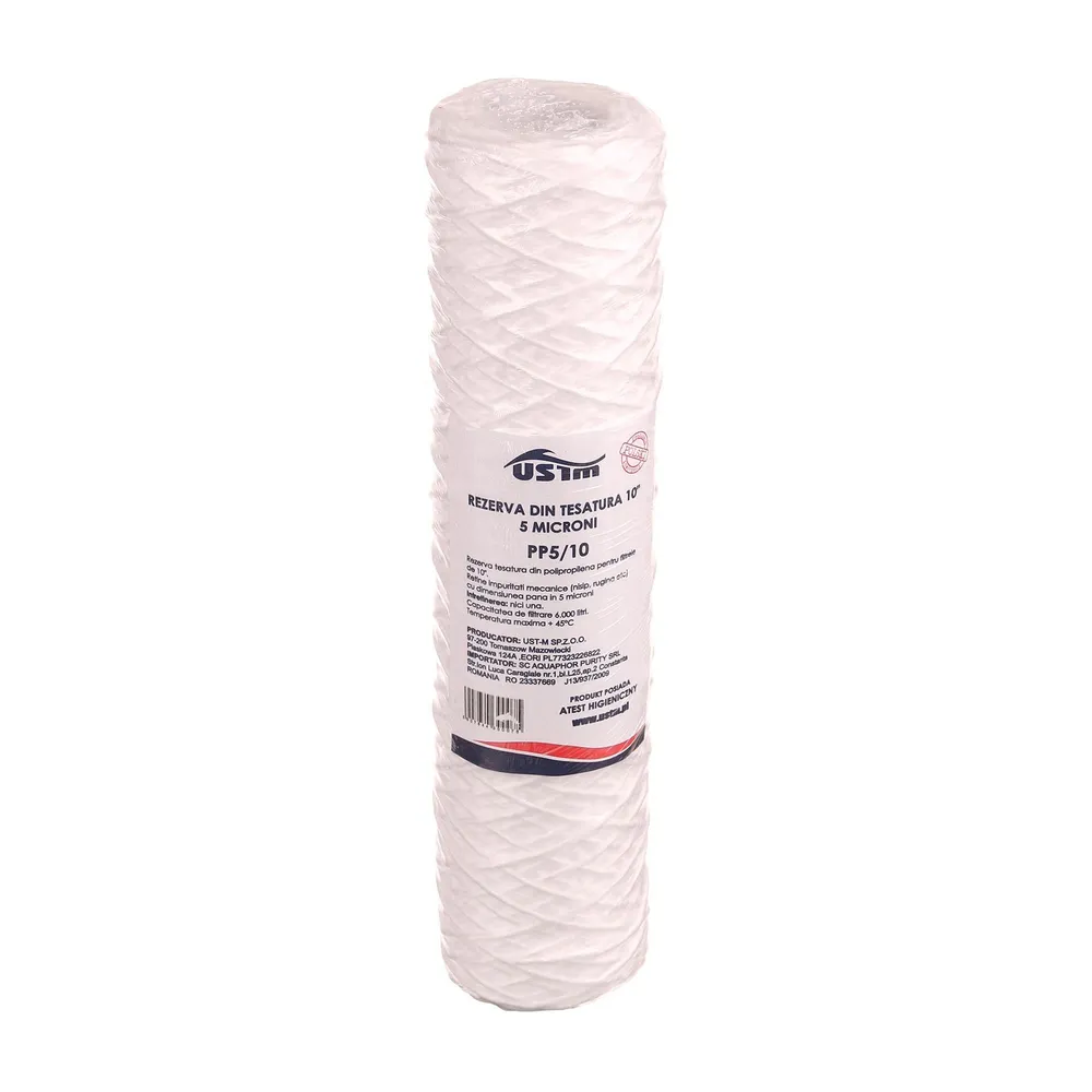 Cartus filtru apa 10", filtrare sedimente, tesatura, 5 μ, 8 m³