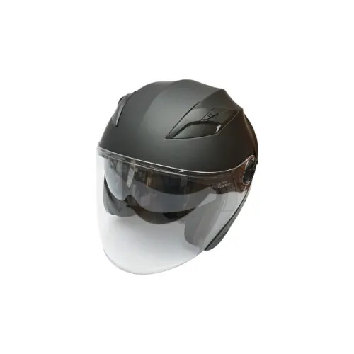 Casca moto tip jet neagra model urban cu viziera transparenta si ochelari de soare marimea XL