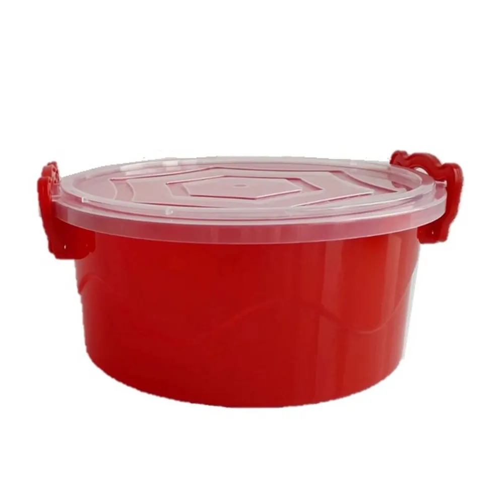 Caserola alimente, Ella, plastic, rotunda, rosu, 2 L, cu manere