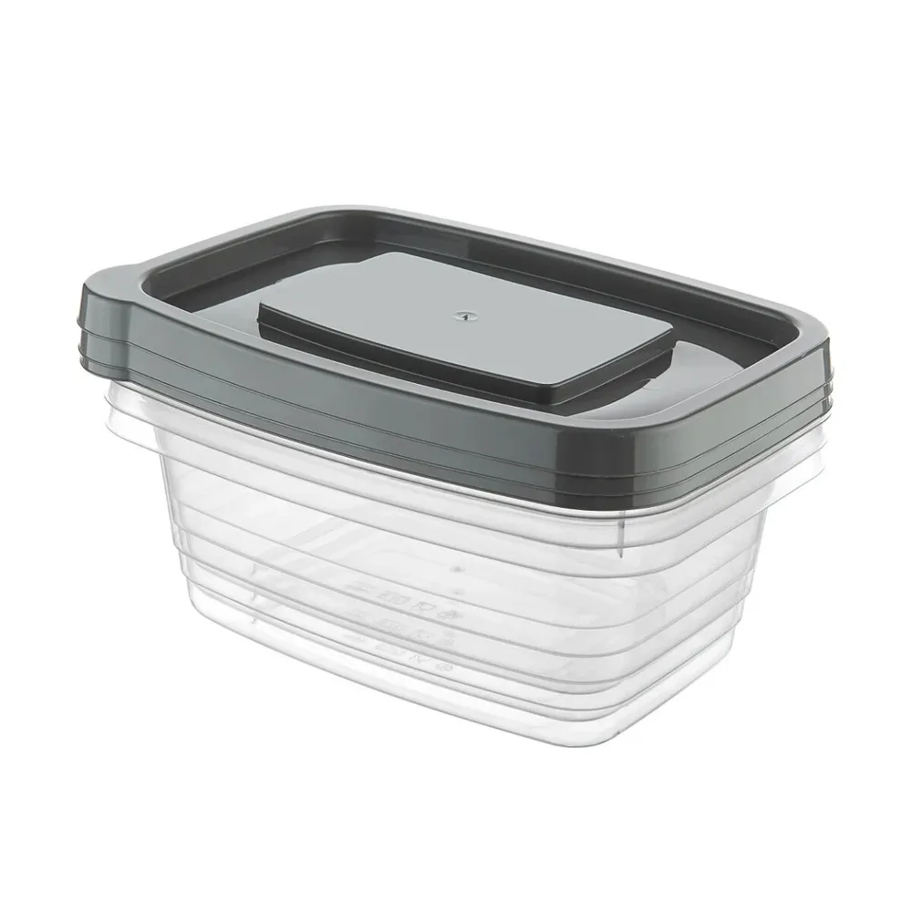 Caserola alimente, Fresh, plastic, dreptunghiulara, transparent, 1.13 L, set 3 bucati