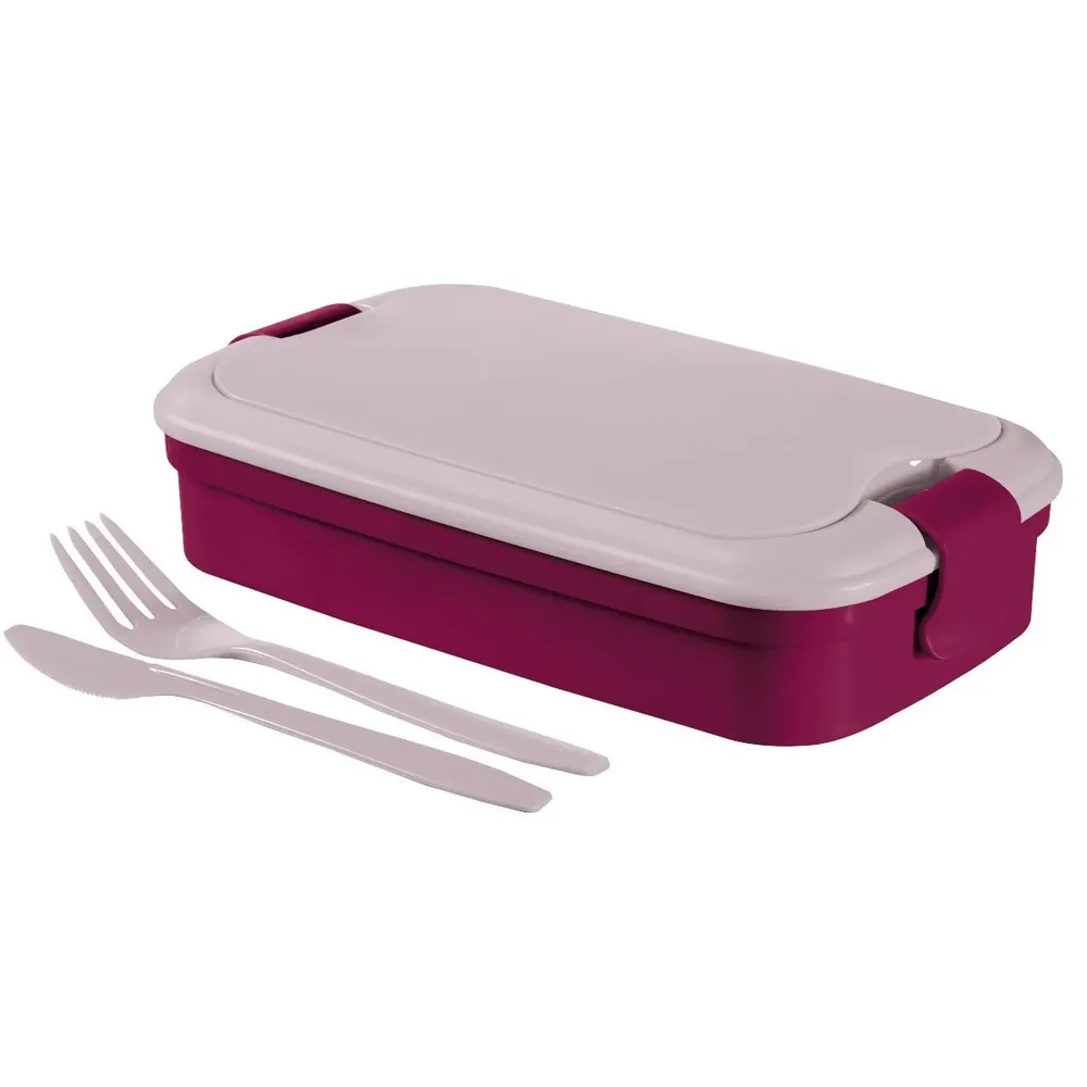 Caserola alimente, Lunch Go, plastic, dreptunghiulara, mov, 1.4 L, cu tacamuri