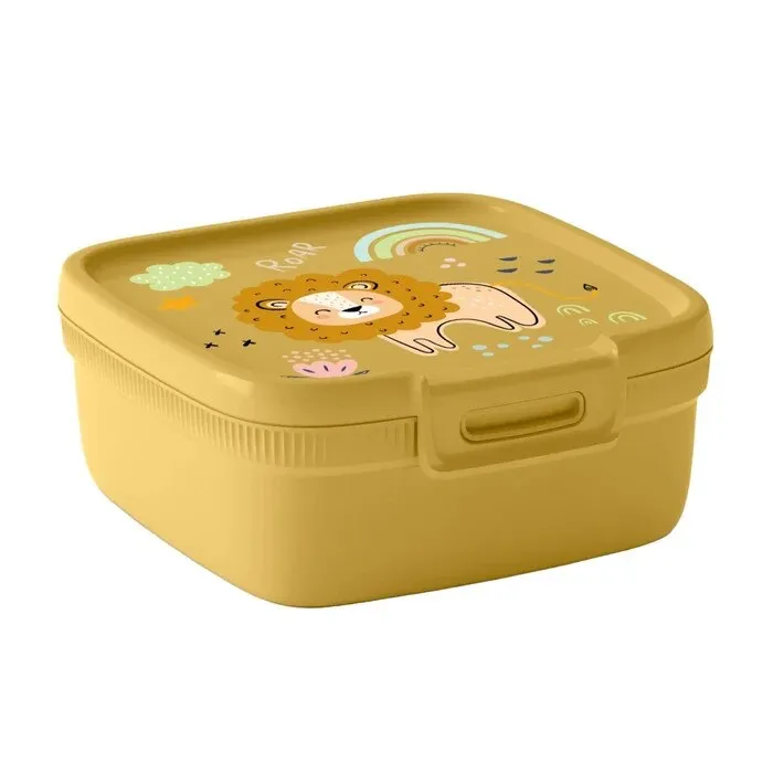 Caserola alimente, Snap Box Wildlife, plastic, patrata, galben, 0.9 L