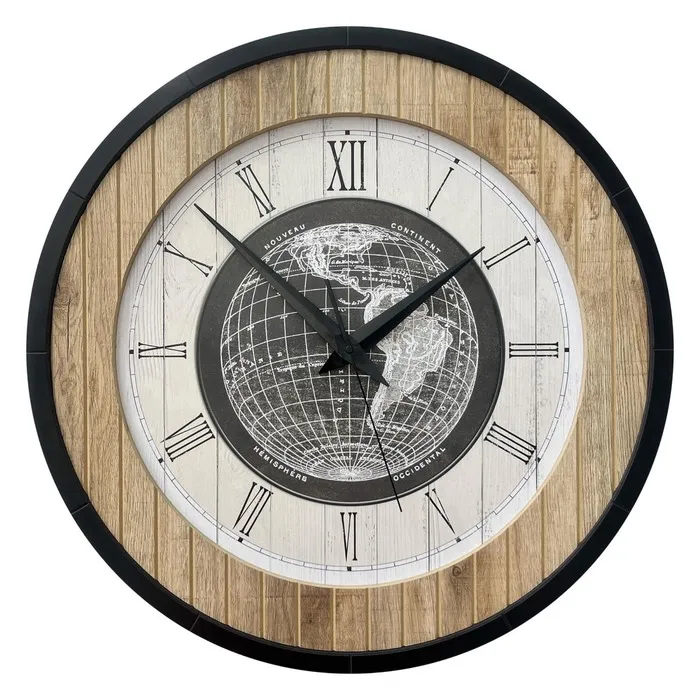 Ceas de perete 3D, CL001 JACOB, analog, rotund, MDF, natur + alb + negru, 57 cm