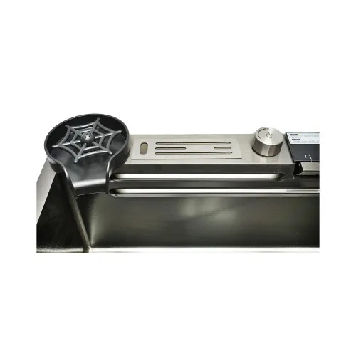 Chiuveta bucatarie multifunctionala cu doua baterii, otel inoxidabil, afisaj digital temperatura, doua cascade, spalator pahare, scurgator, tava, tocator si accesorii scurgere incluse, 75x46x23.5cm — imaginea 6