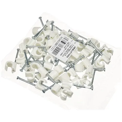 Cleme clips fixare cablu 7-11 mm, cu cui, pachet 50 bucati, culoare alb