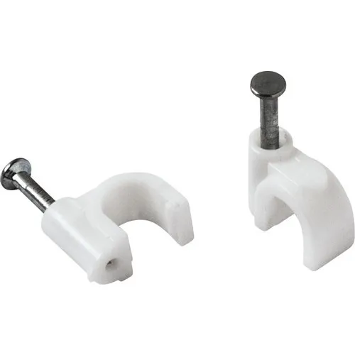 Cleme clips fixare cablu Strohm 4-8 mm, cu cui, 50 bucati, culoare alba