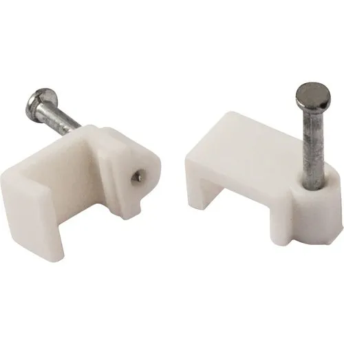 Cleme clips fixare cablu Strohm 4-9 mm, cu cui, 50 bucati, culoare alba