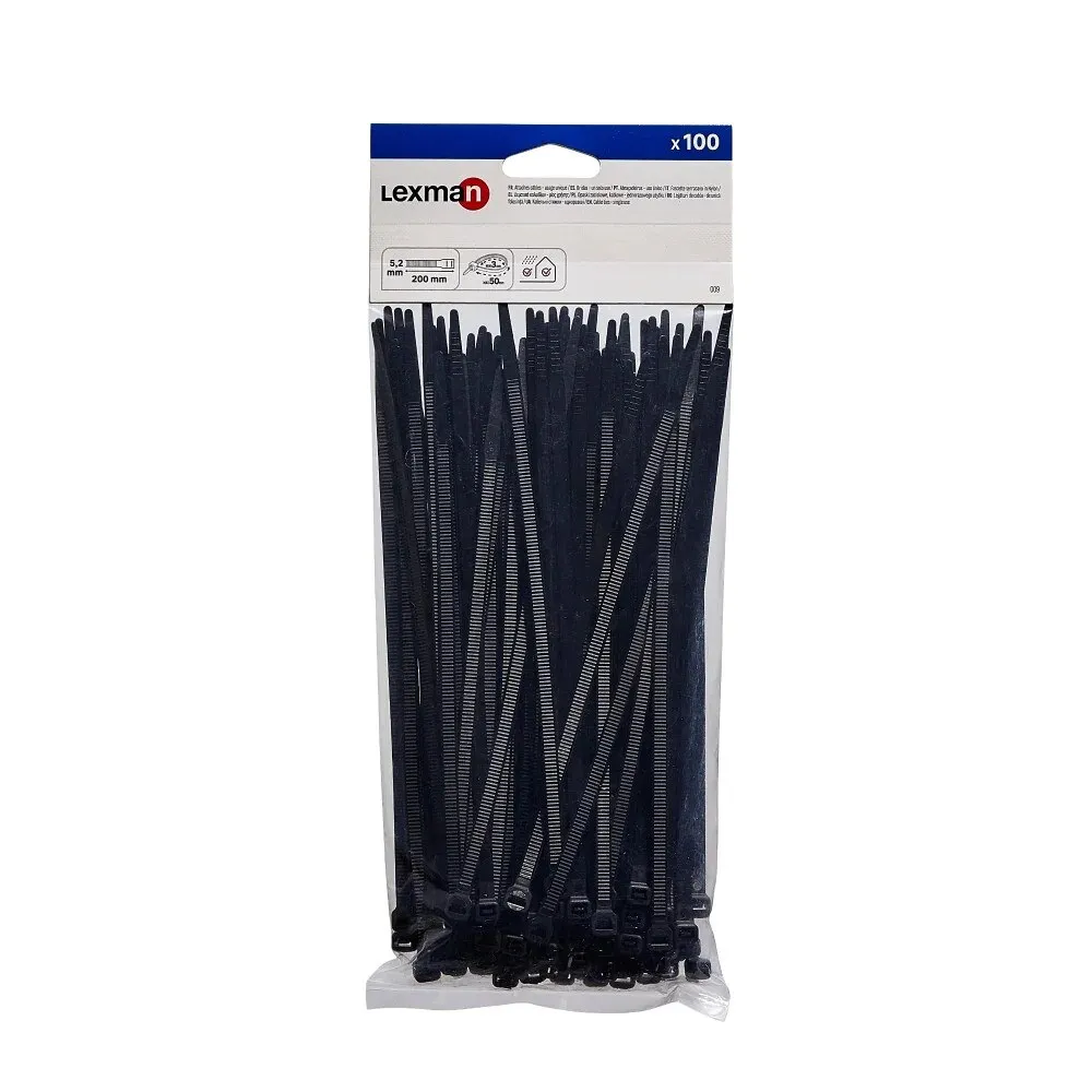 Colier 200 x 5.2 mm, negru, (set 100 buc)