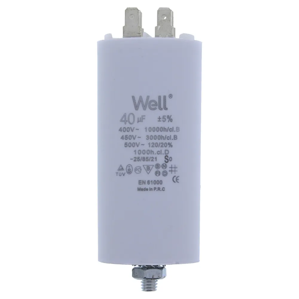 Condensator pentru motoare 400V, Well, 40 microfarazi, cu pin