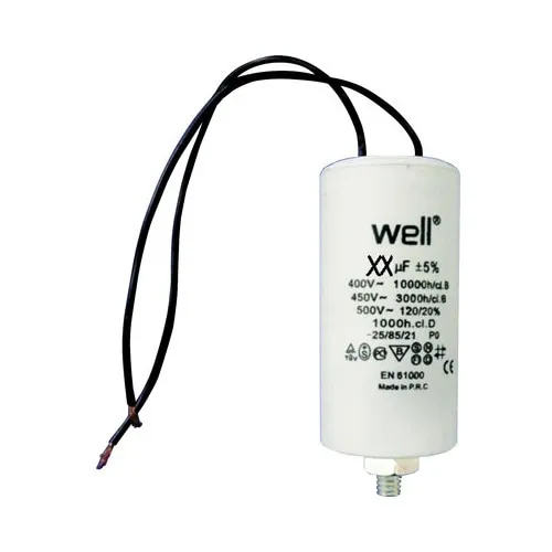 Condensator pornire motor Well 20uF 400V, cu fire de conexiune
