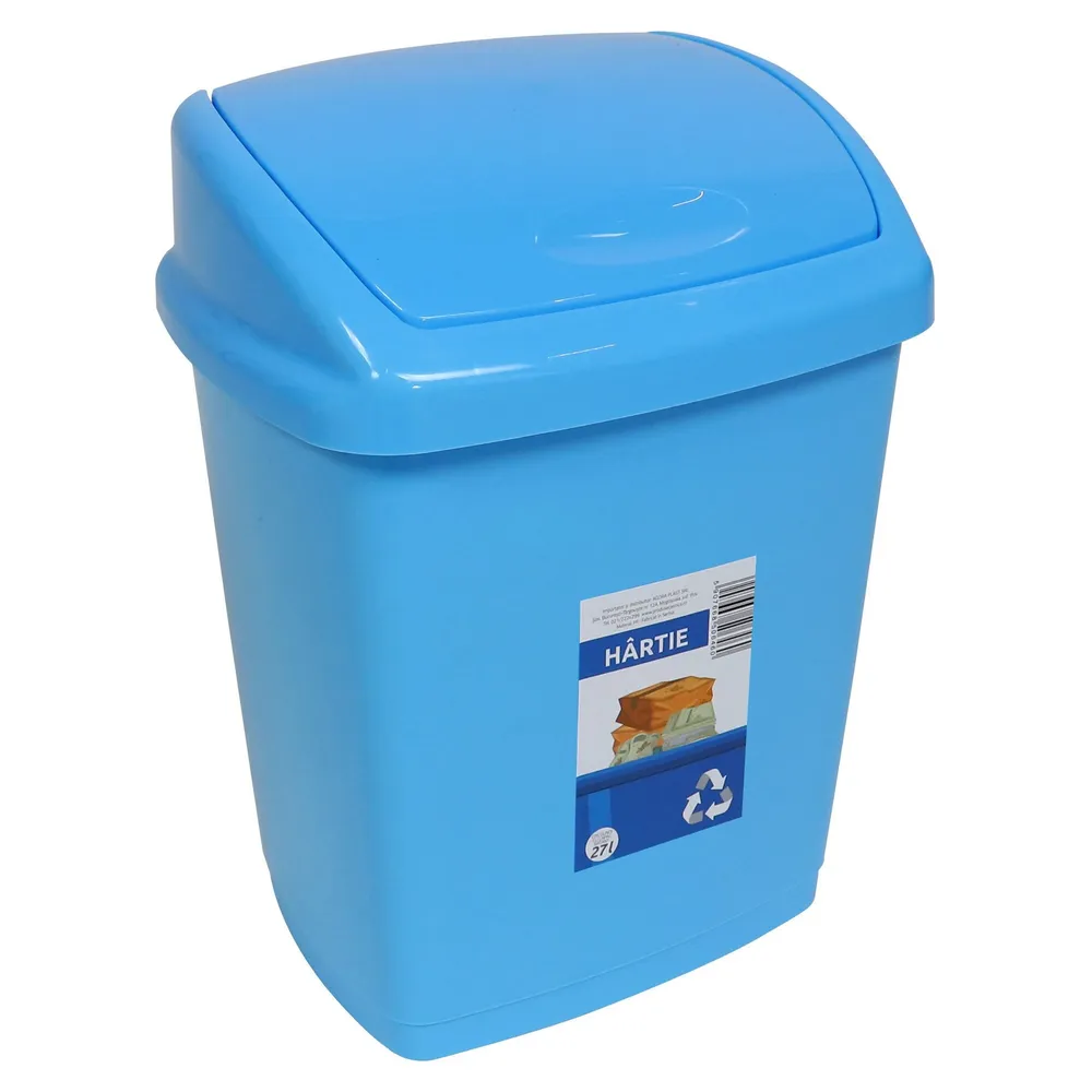 Cos de gunoi, Agora Plast, pentru colectare selectiva, capac batant, plastic, forma dreptunghiulara, albastru, 27 L